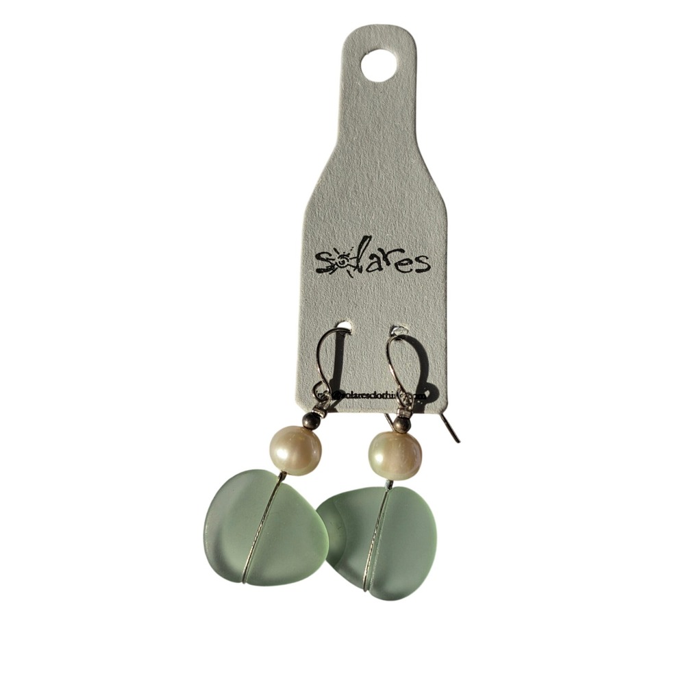 Solares Recycled Sea Glass Pearl Drop Earrings Simon Harrison Green Handcrafted